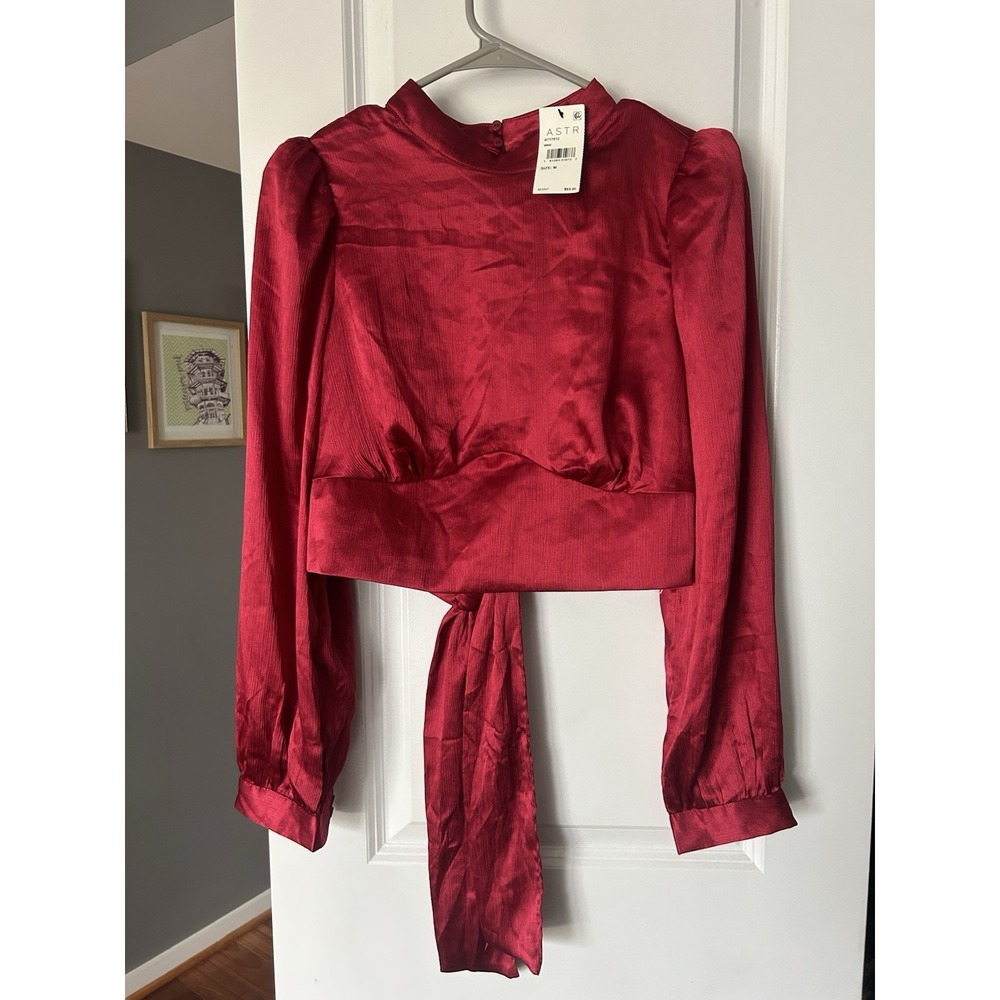 NWT ASTR the Label Women's Top Long Sleeve Back Cutout Tie Back Crop Top Size M